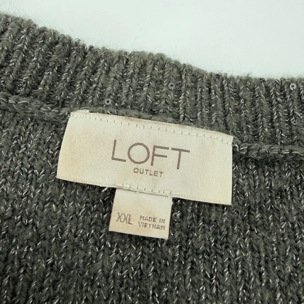 LOFT‎ Outlet Womens Gray Sparkle Sequin Crew Neck Sweater Pullover XXL